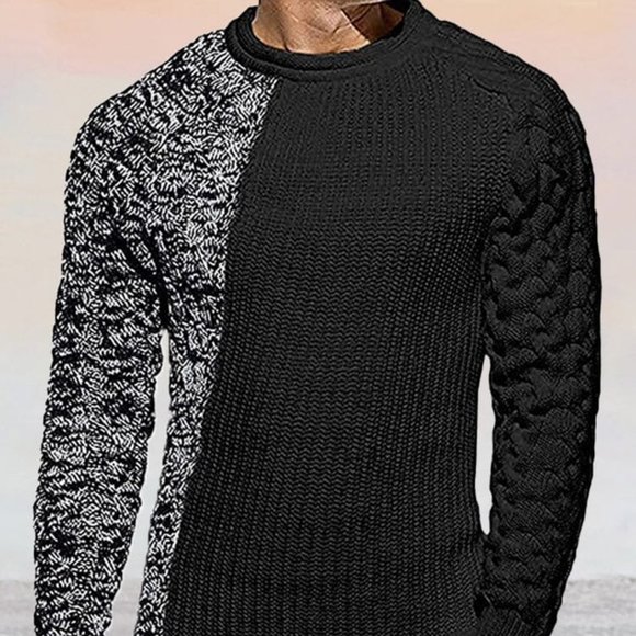 Round Neck Knitted Long Sleeve Sweater (Navy Blue) - Picture 1 of 1